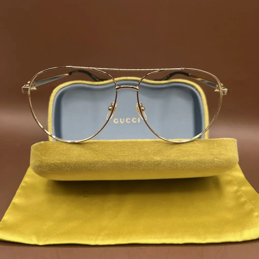 Gucci GG1088S 001 Sunglasses Frame For Parts Repair Gold Tone With Chain Case